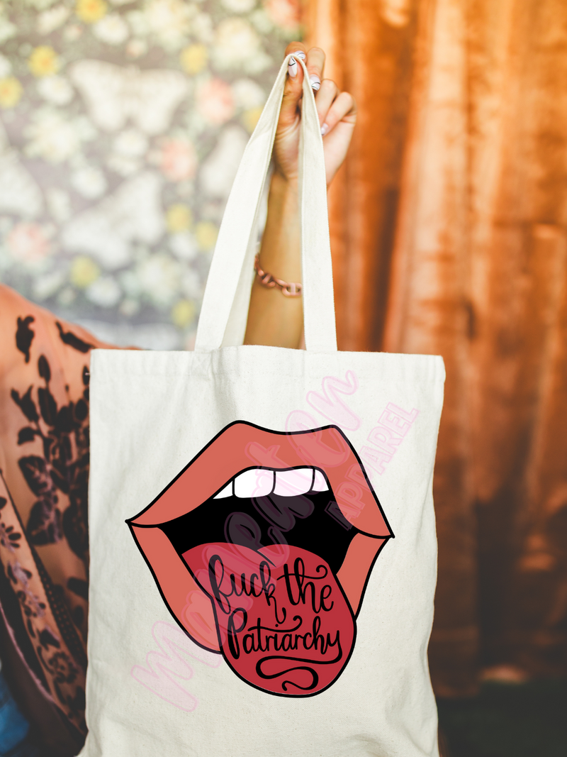 fuck the patriarchy tongue tote bag